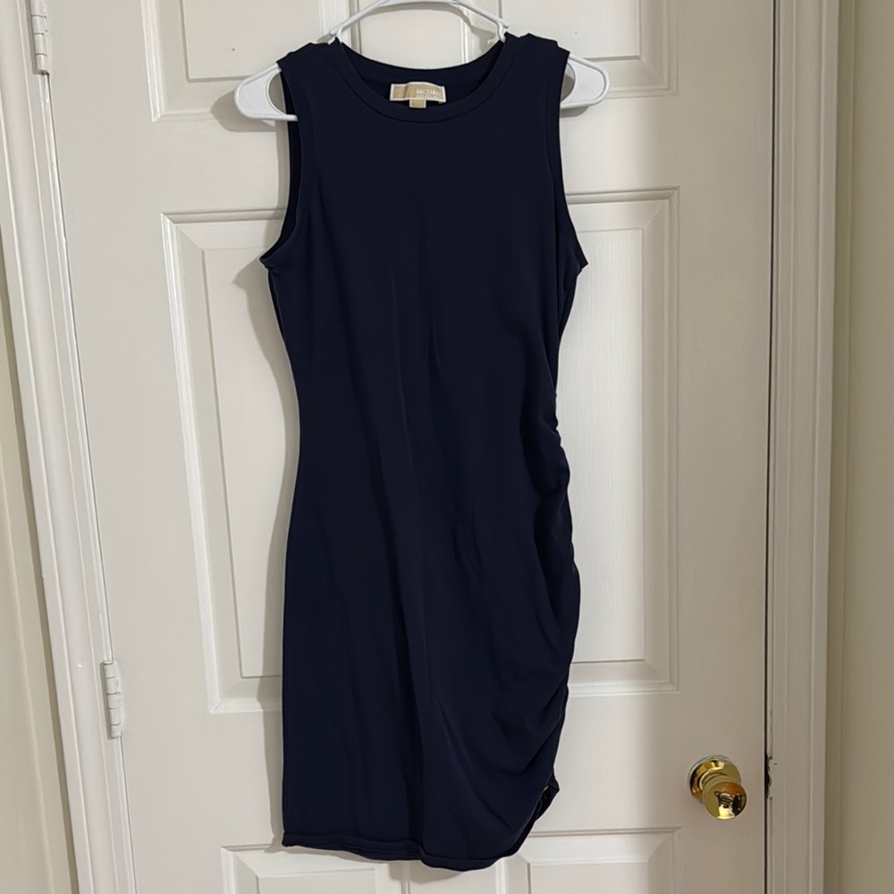 Michael Kors Blue Ruched Sheath Mini Dress